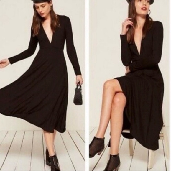 REFORMATION Reyes V-neck Midi Dress Black S - Picture 4 of 11